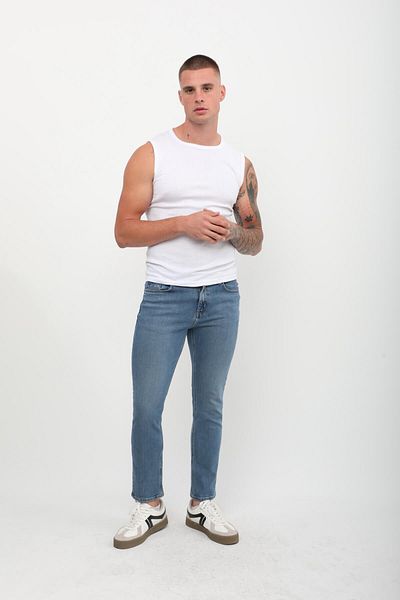 Bluewhite Pantaloni de jeans albaștri pentru bărbați, slim fit, cu talie normală, cu croială dreaptă