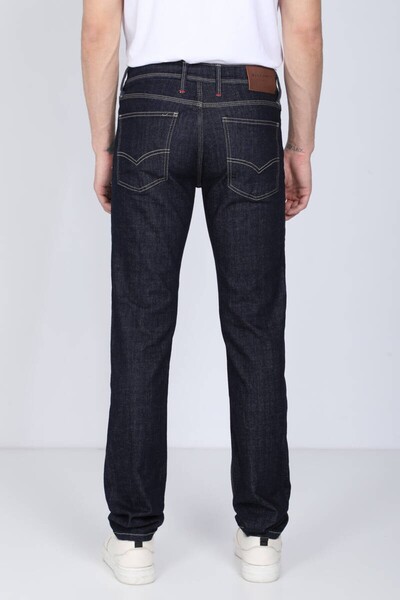 Bluewhite Men's Navy Blue Contrast Stitched Jean Trousers