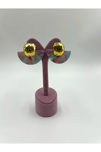 Ebruli مروحة نموذج الصلب أقراط التفاصيل الذهبية