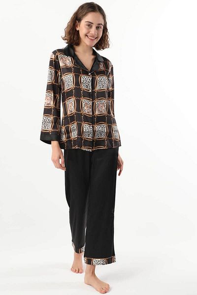 Nilay iç giyim Set pijamale de damă cu model leopard negru