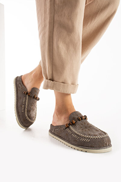 walviss شبشب نسائي من الجلد الطبيعي بدون أربطة ونعل مسطح من روستيكا