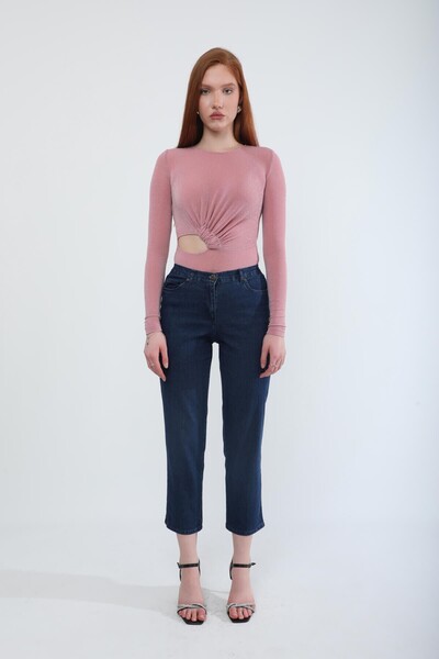 Bluewhite Women's Elastic Waist Lycra Stretch Jean Trousers Dark Blue