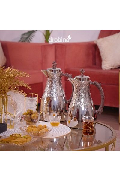 drobina Dropina Luxury Silver Thermos Set with Wooden Handle