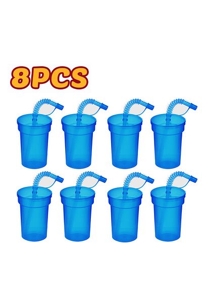 Choice 8Dark Blue Neon Sipper Cups - Colorful, Spill-Proof Cups with Lids and Straws - Ideal for School Eve