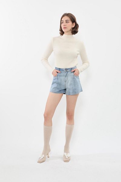 Bluewhite Pantaloni scurți mini jeans albastru deschis 100% bumbac