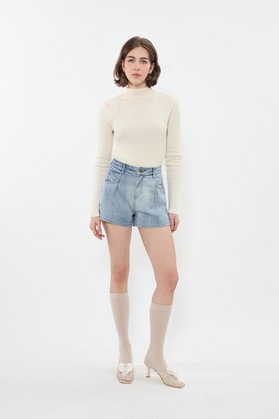 Bluewhite Pantaloni scurți mini jeans albastru deschis 100% bumbac