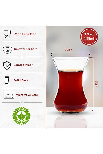 Home Zone Set of 6 Turkish Tea Glass Big Size, Slim Waist Design and Thick Sole Prevent Tea From Getting Cold