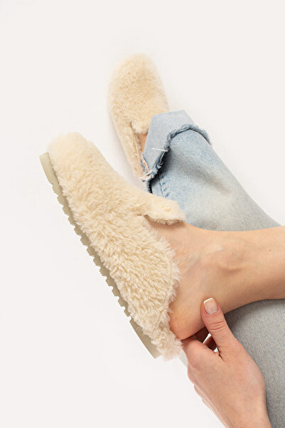 walviss Дамски зимни пантофи с кожена подплата, кремав цвят, без връзки