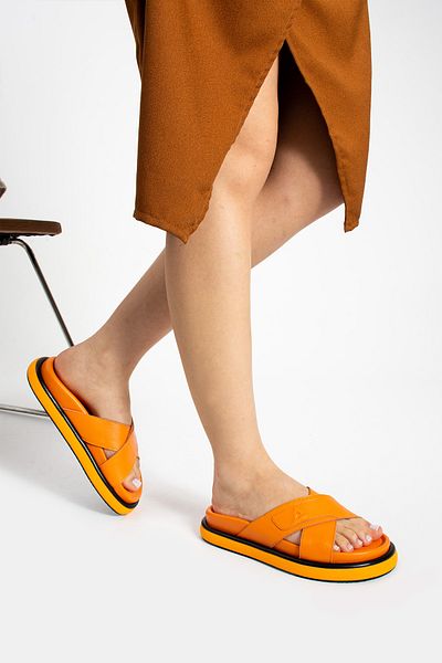 walviss Luiza Women's Genuine Leather Laceless Orange Slippers