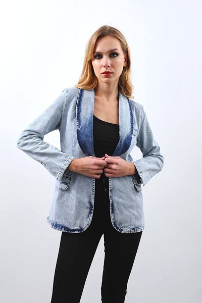 BANNY JEANS Jachetă de damă cu mânecă lungă, cu un singur nasture, albastru gheață