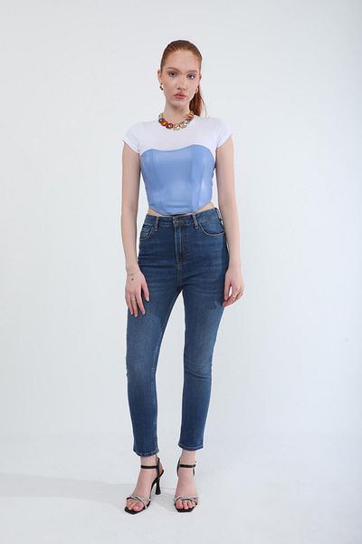 Bluewhite Pantaloni elastici din lycra pentru femei, albastru, slim fit