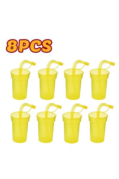 Choice 8Yellow Neon Sipper Cups - Colorful, Spill-Proof Cups with Lids and Straws - Ideal for School Events