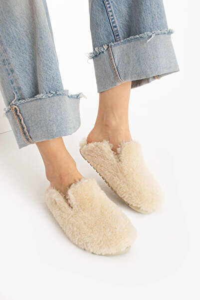 walviss Дамски зимни пантофи с кожена подплата, кремав цвят, без връзки