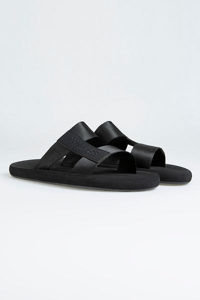 walviss Mystax Men's Woven Fabric Laceless Black Slippers