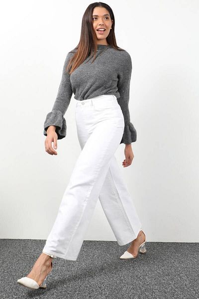 BANNY JEANS Pantaloni lungi de damă, albi, cu picioare largi
