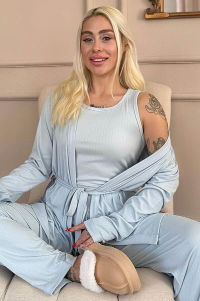 Pijamaevi Ice Blue Dublin Women's Pajama Set with Dressing Gown
