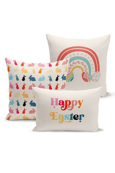 Bertille Home Spring Series Double Sided Digital Printed Set of 3 Throw Pillow Covers (Spring Easter Easter)