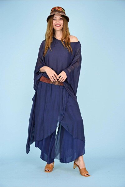 EREN STYLE Asymmetrical Clamshell Silk Baggy Pants - Yarasakollu Silk Blouse Suit