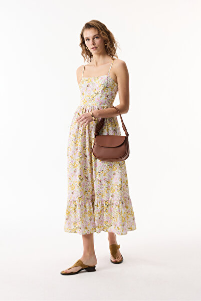 Mudo FLORAL BASKILI ASKILI KLOŞ MİDİ ELBİSE