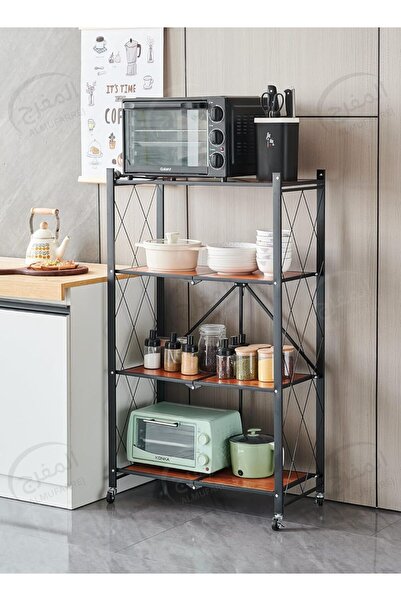 ALMUFARREJ 4-Shelf Iron Folding Kitchen Rack Organizer with Wheels