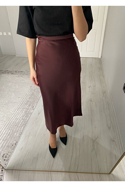 Niceboutique Yüksek Bel Midi Boy Saten Etek