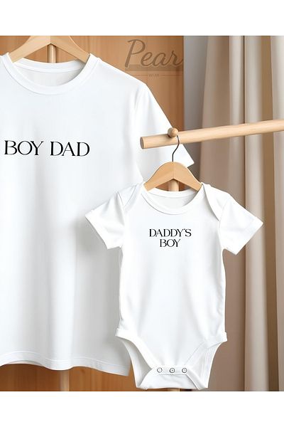 Pear Wear Daddy's Boy Oversize T-Shirt and Baby Body Printed 2-Piece Combination Set