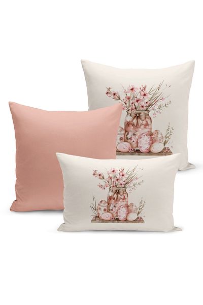 Bertille Home Ανοιξιάτικη Σειρά Διπλής Όψης Ψηφιακά Εκτυπωμένη Σετ Κάλυμμα Μαξιλαριού Ριχτάρι 3 τεμαχίων (Άνοιξη Πάσχα Πάσχα)