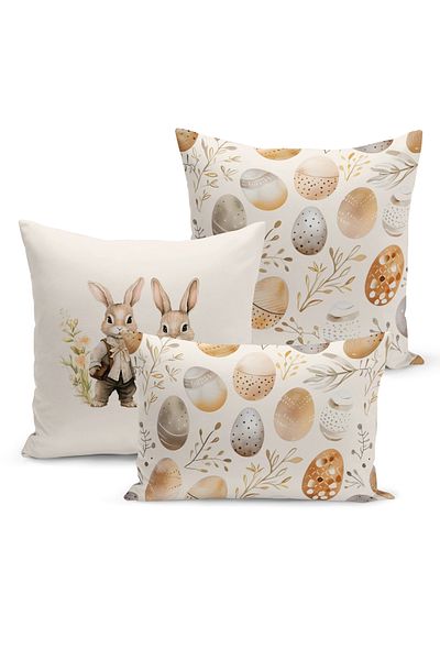 Bertille Home Ανοιξιάτικη Σειρά Διπλής Όψης Ψηφιακά Εκτυπωμένη Σετ Κάλυμμα Μαξιλαριού Ριχτάρι 3 τεμαχίων (Άνοιξη Πάσχα Πάσχα)