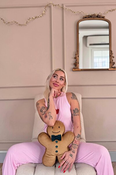 Pijamaevi Set de pijamale pentru femei tricotate cu mâneci zero cu model Pink Amour Coeur