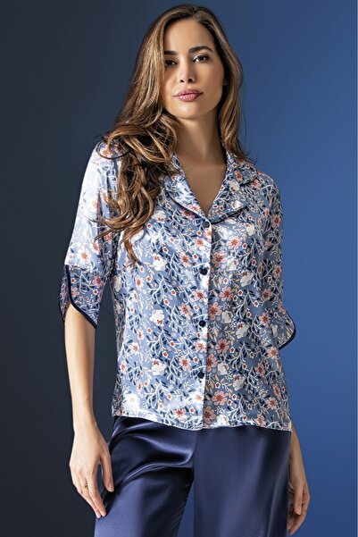 Loomiro طقم بيجامة من الساتان بأزرار منقوشة مكون من قطعتين LMR2120