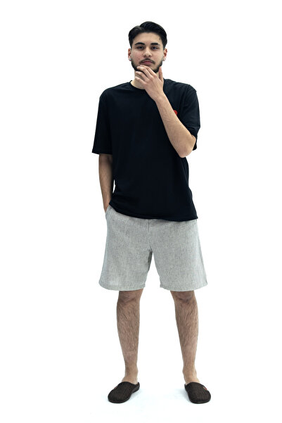 Erkek Kalp Baskılı Pijama Takımı Kısa
