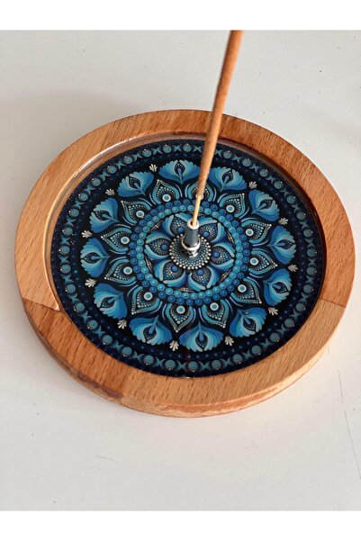 Miamantra Ahşap Üzerine Epoksi Mandala Desenli Yuvarlak Tütsülük -12 cm Çap- ...