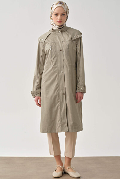 Tuğba T Kol Garni Biyeli Kapüşonlu Trençkot - Mint