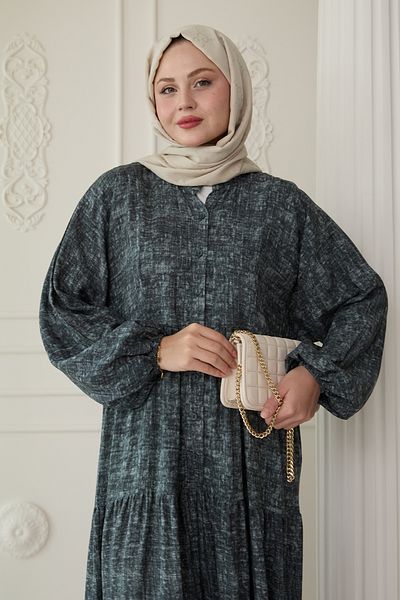 InStyle فستان فيسكوز كاكي بنمط مختلط نحيف