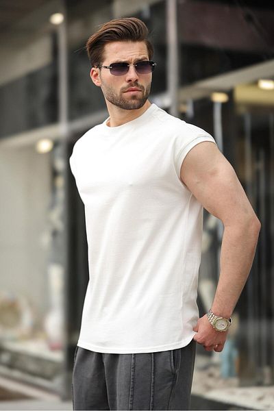 Madmext Ecru Half Sleeve Men's Basic T-Shirt E7136
