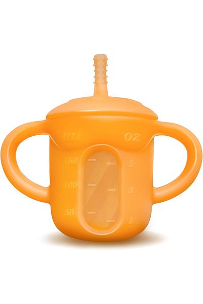 COOYA Silicone Straw Cup with Straw, Lid and Built-in Dimensions, Weaning Open Cup, for Infants(6 Months+)