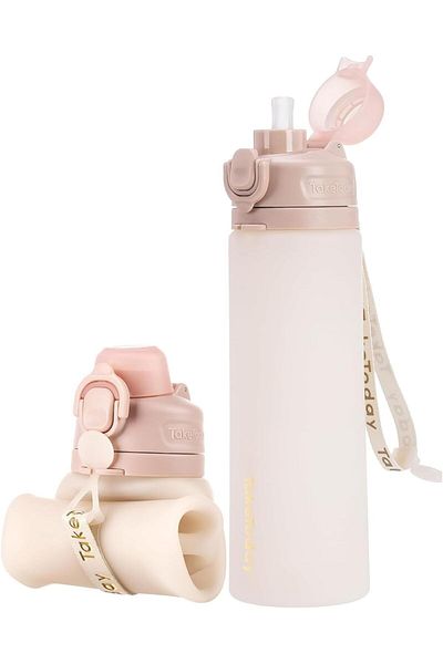 COOYA Water Bottle, BPA-Free, Foldable Silicone Water Bottle with Straw, for Cycling, Hiking, Outdoors