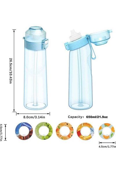 COOYA Water Bottle with 7 Flavored Pods, 21 oz Scented Water Cup with Straw, Leak Proof (Blue)