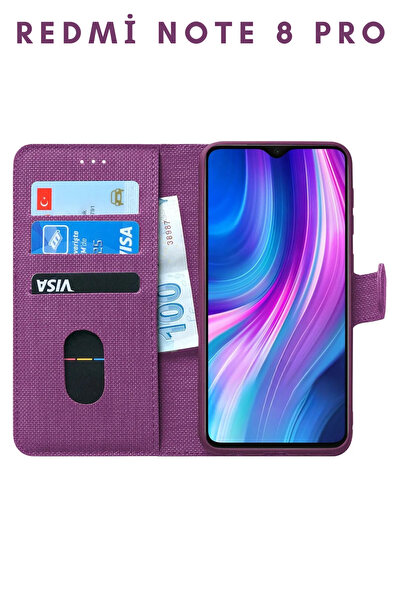 UPEKA Xiaomi Redmi Note 8 Pro Kılıf Kumaş Desenli Cüzdanlı Standlı Kapaklı Kılıf