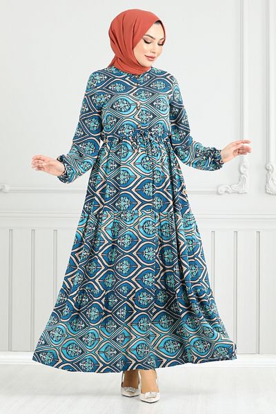 ModaMerve Rochie cu model cu dantelă în talie Indigo