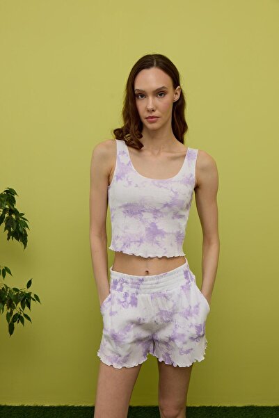 TUBİA Kadın Mor Batik Cepli Spor Şort