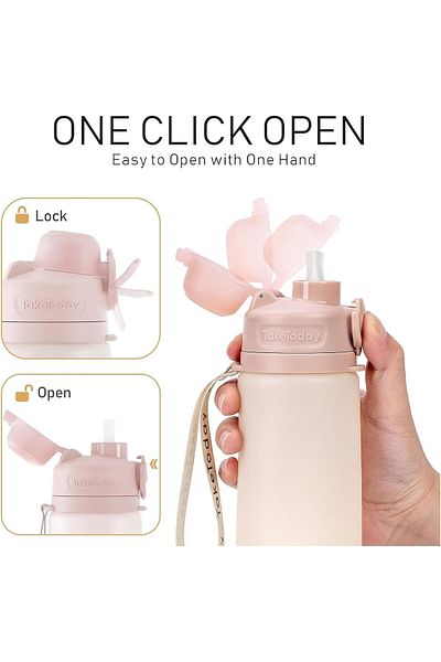 COOYA Water Bottle, BPA-Free, Foldable Silicone Water Bottle with Straw, for Cycling, Hiking, Outdoors