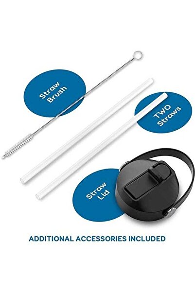 COOYA 40oz Double Vacuum Stainless Steel Water Bottle, with Straw Lid & Wide Mouth Lids, Black