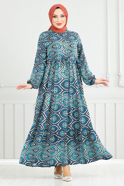 ModaMerve Rochie cu model cu dantelă în talie Indigo