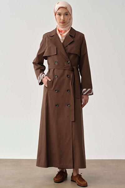 Tuğba Rüzgarlık Detaylı Kruvaze Trençkot - Kahve