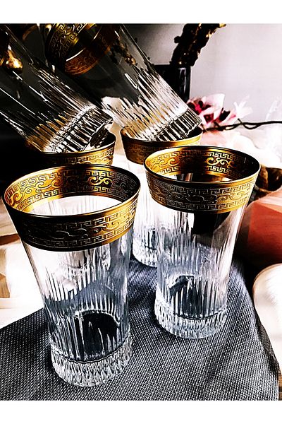 DECOSTYLE Azur Lux Golden Coating - 300Cc Pasabahce Soft Drink and Water Glass