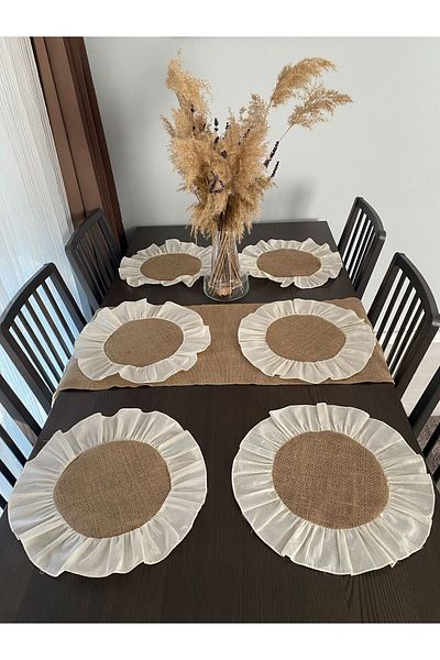 NERZ Round 7" American Service Jute (6 Pcs 40X40 & 1 Pcs Runner 40X120)