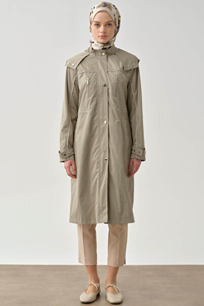 Tuğba T Kol Garni Biyeli Kapüşonlu Trençkot - Mint