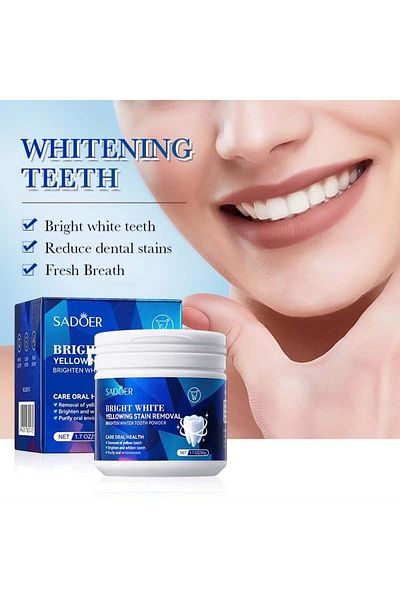 SADOER Organic Teeth Whitening Powder Mint Flavor for Yellow Stain Removal and Oral Care 50g