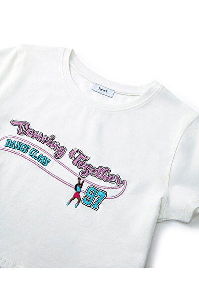 Twist Crop T-Shirt - Embroidery Detailed